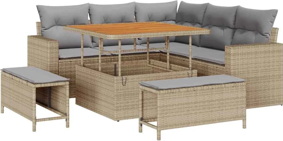 vidaXL Kerti Kanapé Szett 8 pcs Bézs polirattan