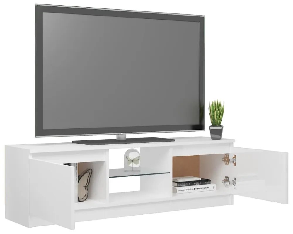 magasfényű fehér TV-szekrény LED lámpákkal 120 x 30 x 35,5 cm