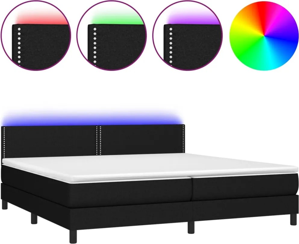 vidaXL fekete szövet rugós és LED-es ágy matraccal 200x200 cm