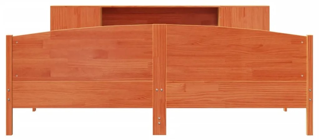 barna tömör fenyőfa könyvespolcos ágy matrac nélkül 180 x 200cm