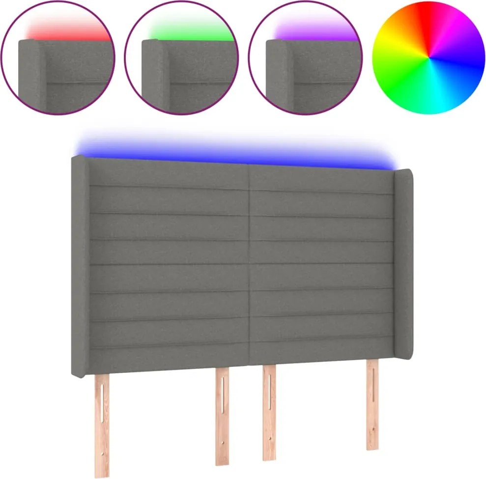vidaXL sötétszürke szövet LED-es fejtámla 147x16x118/128 cm