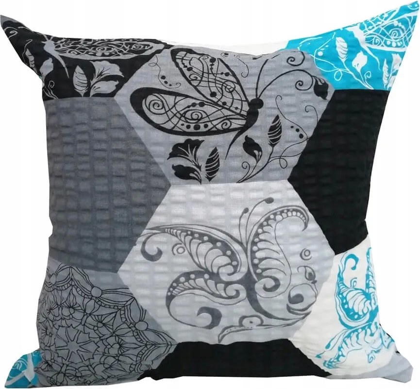 Fakéreg párnahuzat 40x40 türkiz-szürke hatszög mintás