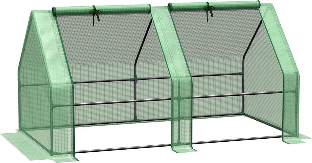 Outsunny Mini Kert Üvegház Mini Alagút Üvegház 180L x 90W x 90H cm Éles Tető Acél Magas Sűrűség 140 g/m² UV-ellenálló 2 Feltekerhető Ablakkal Zippel Z