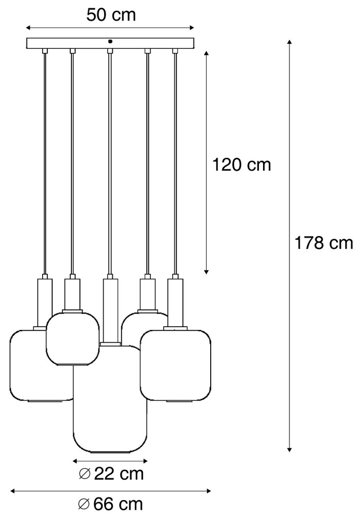 Hotel Chic függőlámpa fekete és arany színben, zöld üveggel, 5-ös - Zuzanna