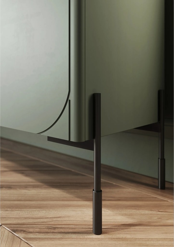 Sonatia TV-szekrény 200 cm négyajtós fém lábakkal - olíva