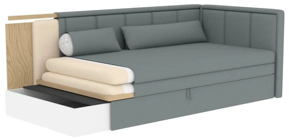 Szürke zsenília kinyitható-tárolóhelyes kanapé 214 cm Fulgeo – ELTAP