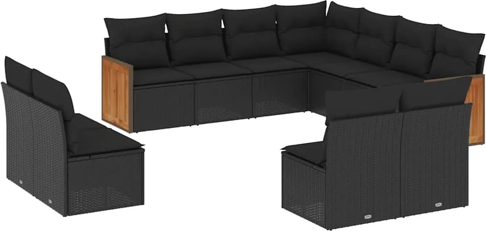 vidaXL 11 részes fekete polyrattan kerti ülőgarnitúra párnákkal
