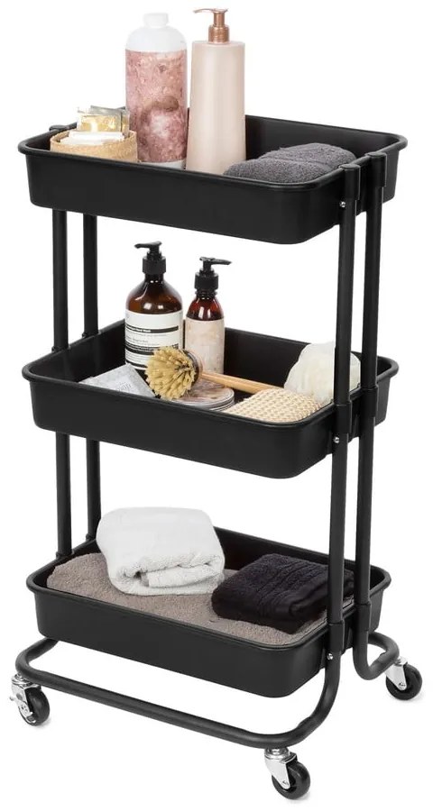 Fekete műanyag gurulós polcos állvány 43x36 cm Grena – Compactor