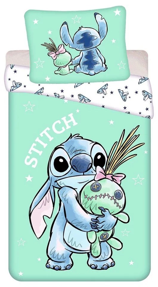 Mentazöld egyszemélyes pamut gyerek ágyneműhuzat 140x200 cm Lilo & Stitch "Buddies" – Jerry Fabrics