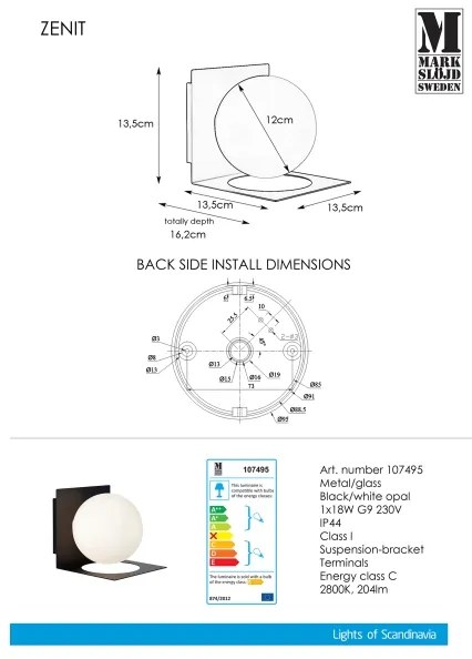 Markslöjd 107495 - Fürdőszobai fali lámpa ZENIT 1xG9/18W/230V IP44