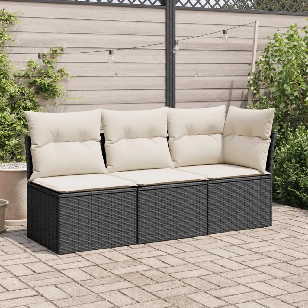 Fekete polyrattan kerti sarokkanapé párnával