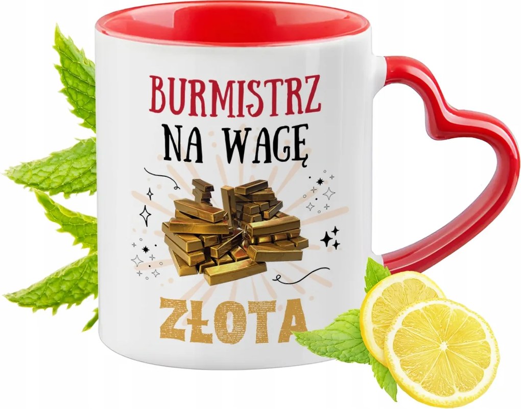 Piros bögre szív alakú füllel Polgármesternek Ajándék