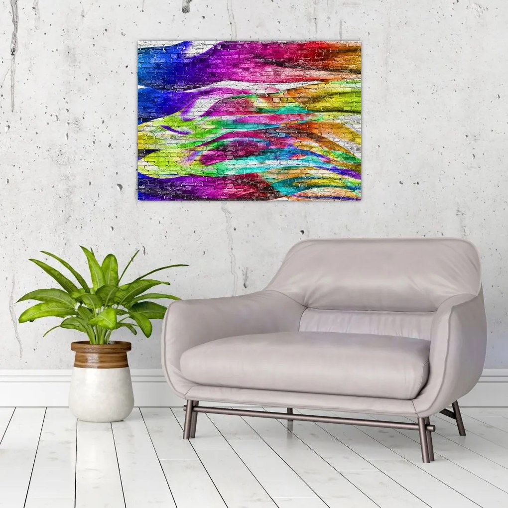 Kép - Téglafal színes lángokkal (üvegen) (70x50 cm)