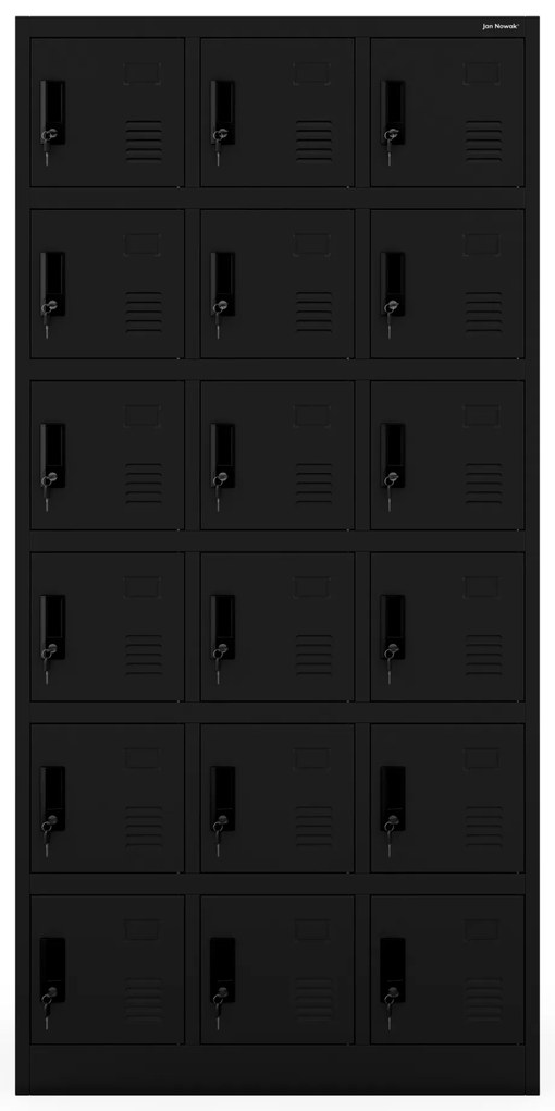 KAROL társalgói öltözőszekrény rekeszekkel, 900 x 1850 x 400 mm, fekete