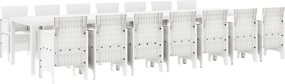 vidaXL Kerti étkező szett párnákkal párnával 15 pcs Fehér PP