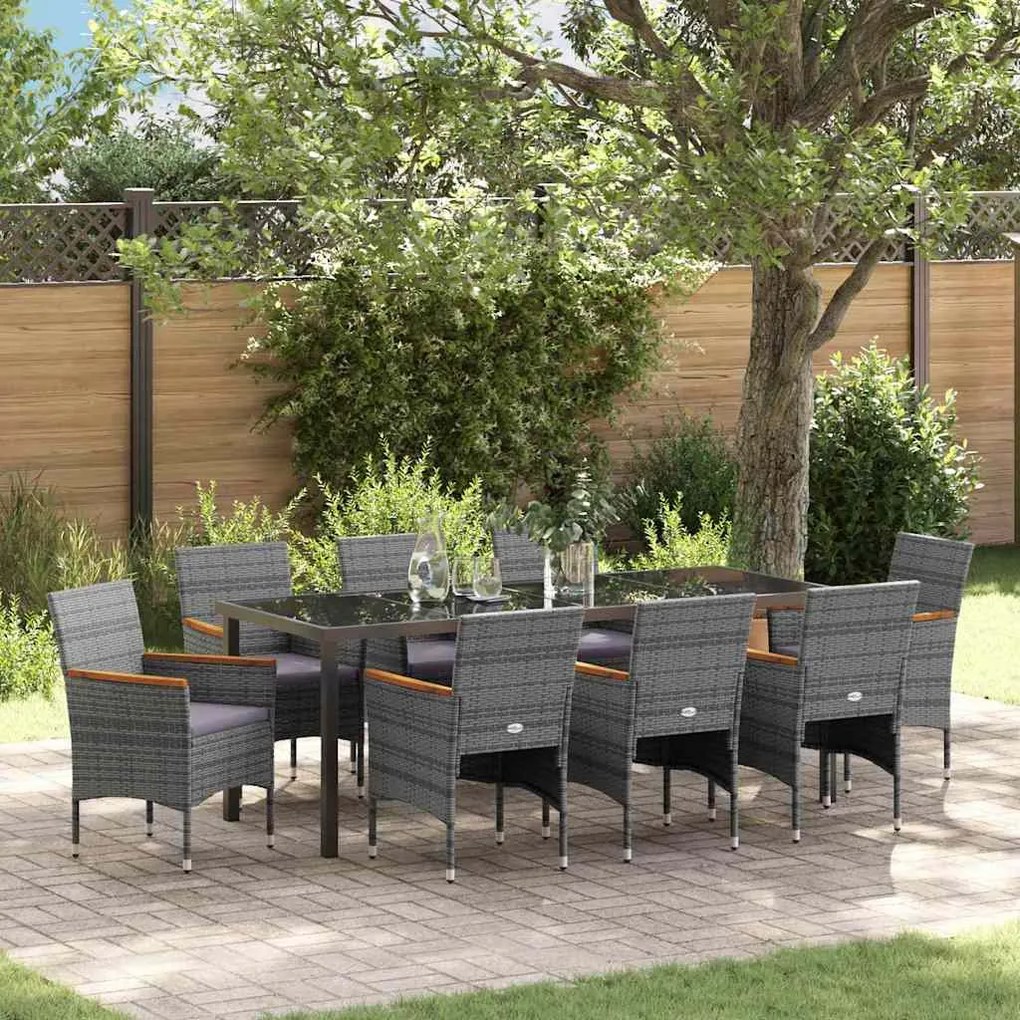 vidaXL Kert étkező szett párnával 9 pcs Szürke polirattan