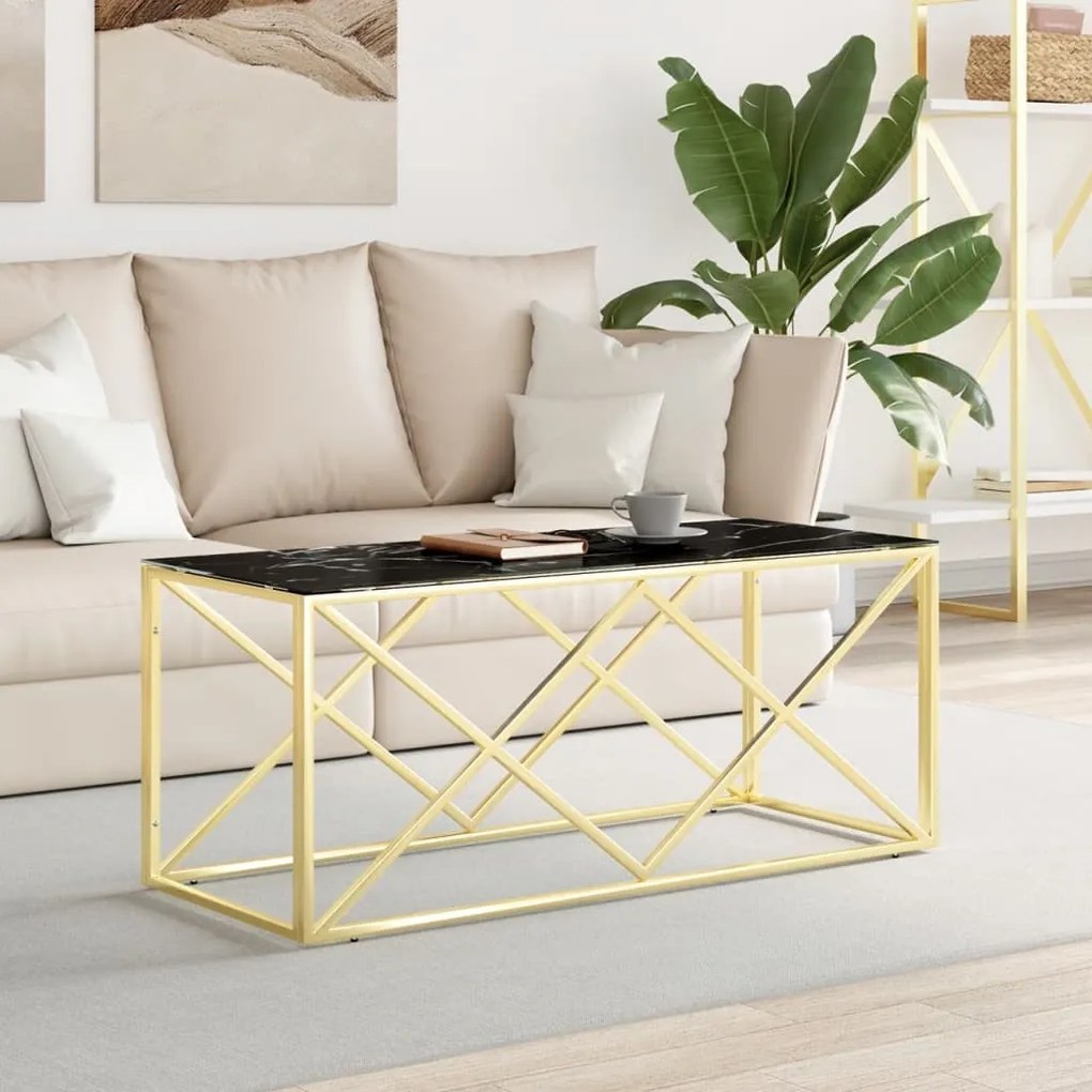 Üveg és rozsdamentes acél dohányzóasztal 110x45x45 cm
