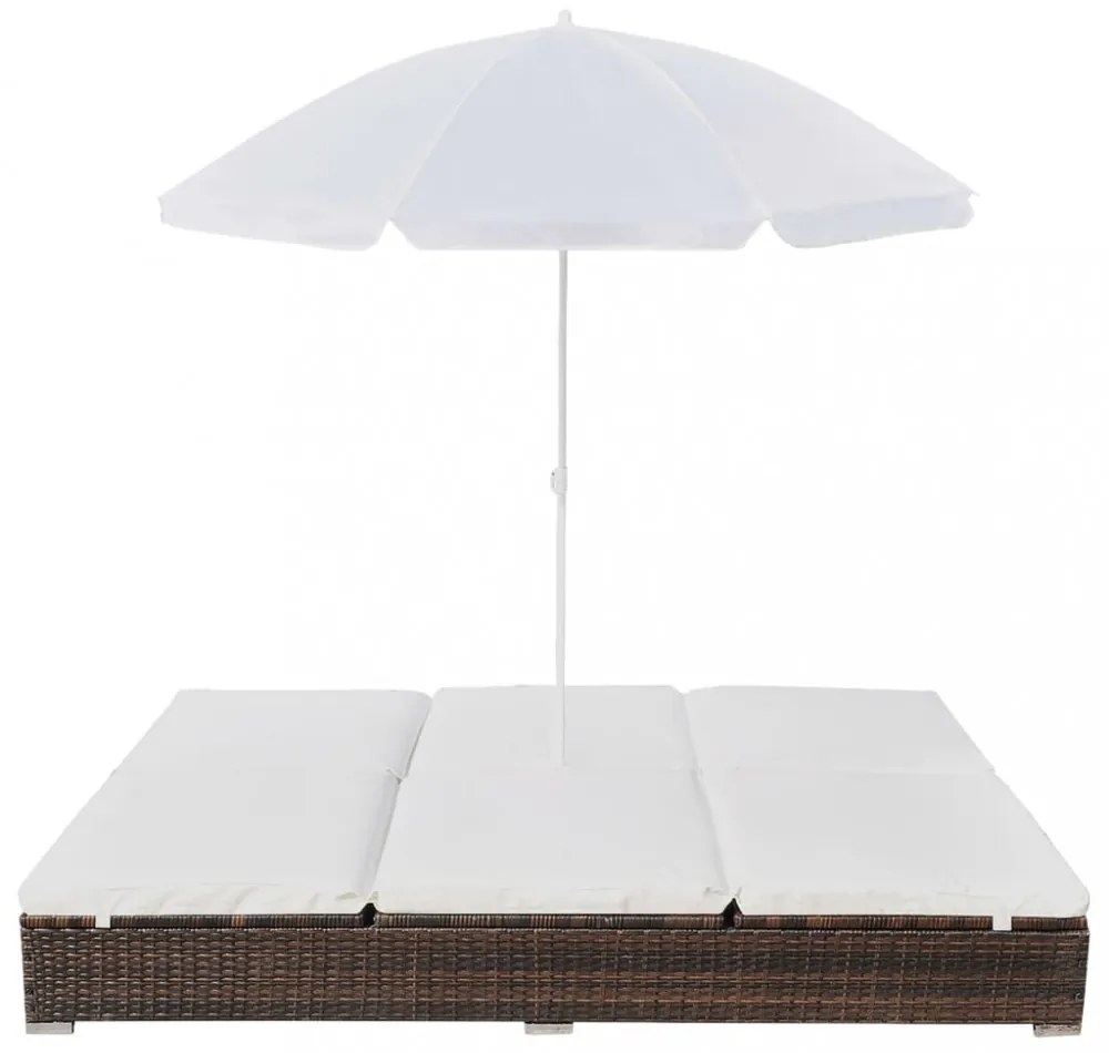 barna polyrattan napozóágy napernyővel