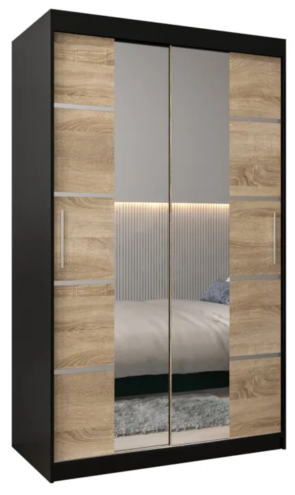 VETRONA 3 ruhásszekrény, 120x200x62, fekete/tölgy sonoma