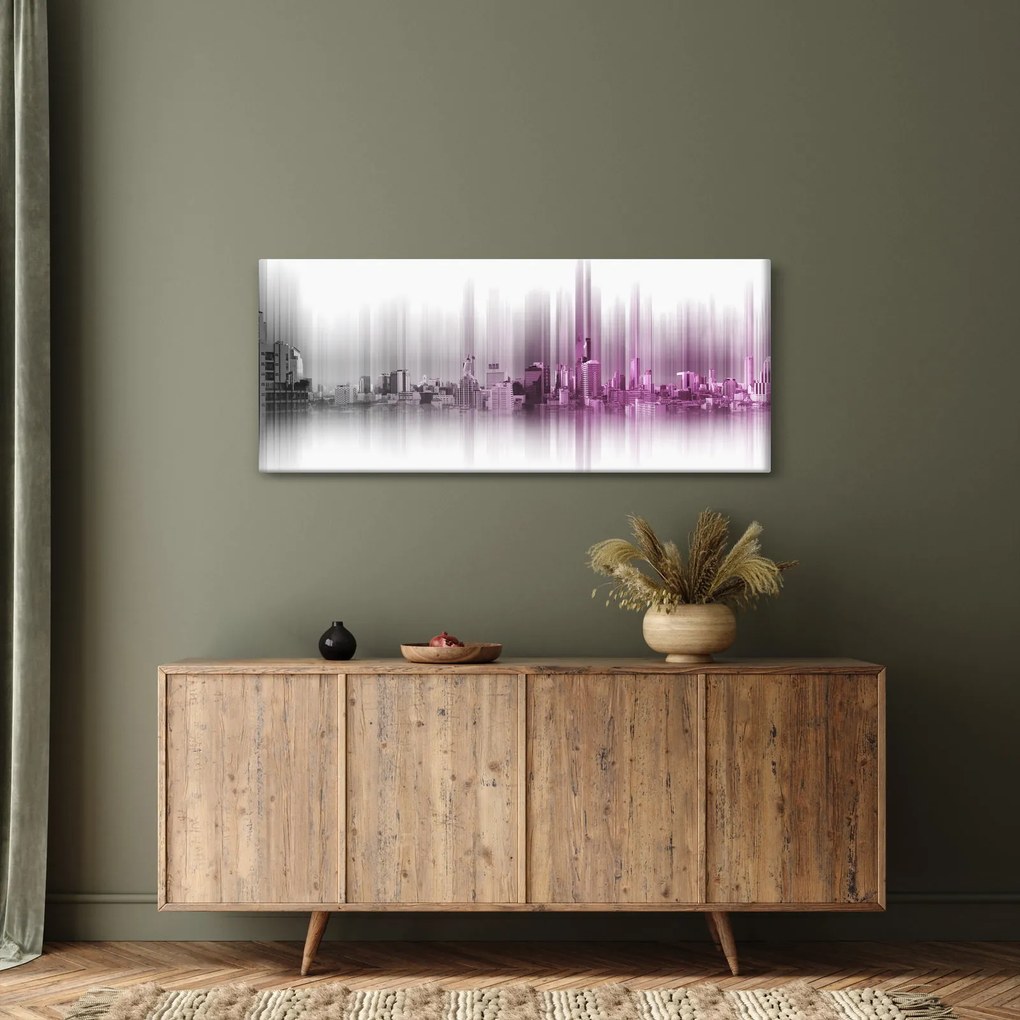 Kép - Panoráma a városra, rózsaszín-szürke (120x50 cm)