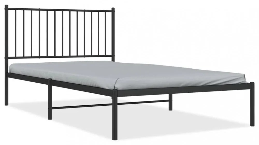 fekete fém ágykeret fejtámlával 107 x 203 cm