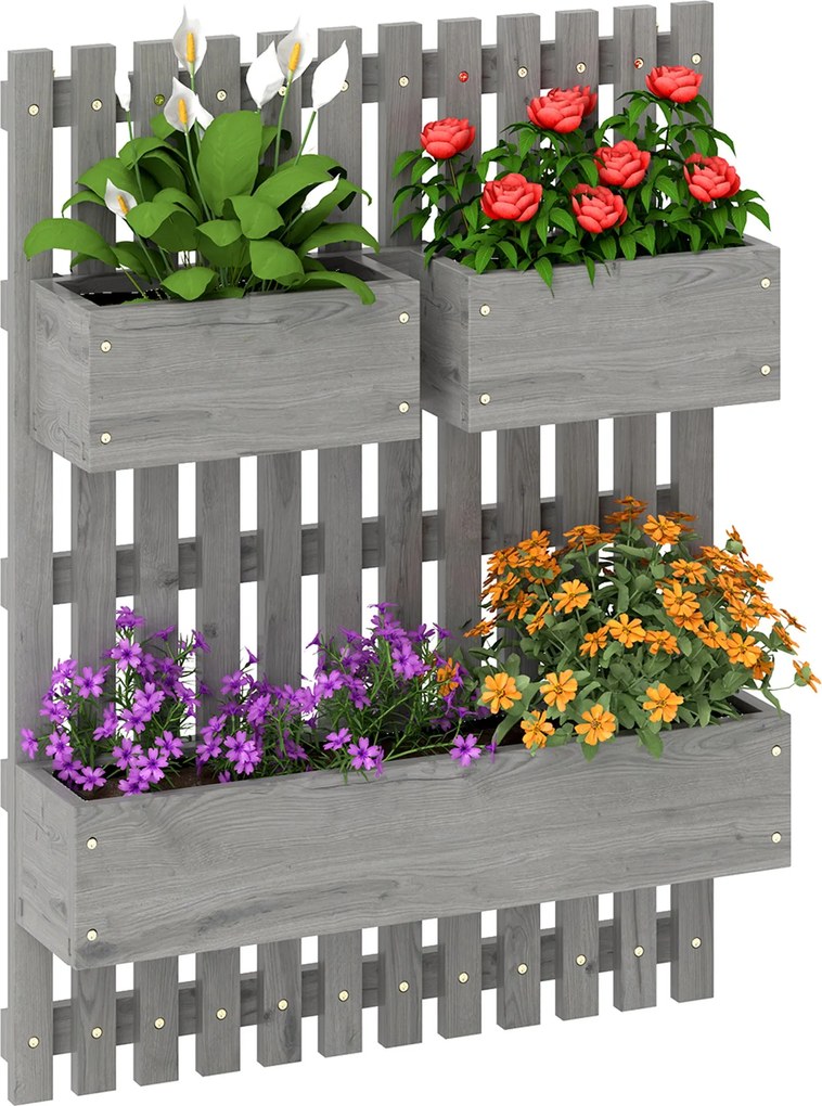 Outsunny falra szerelhető vertikális virágláda — 3 levehető erdeifenyő láda nemszőtt béléssel, 60 x 16 x 80 cm | Aosom