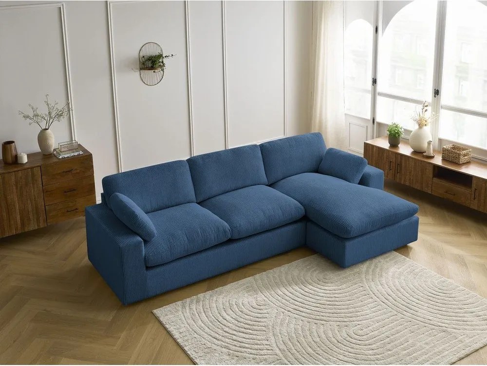 Kék kordbársony sarokkanapé Belair – Bobochic Paris