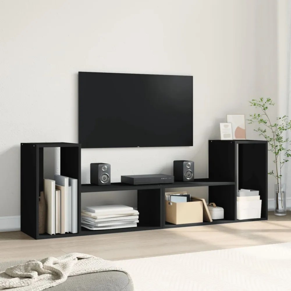 2 db fekete szerelt fa TV-szekrény 75 x 30 x 50 cm