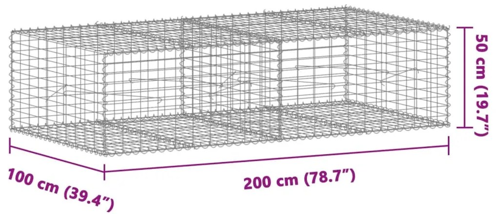 horganyzott vas gabion kosár fedéllel 200 x 100 x 50 cm