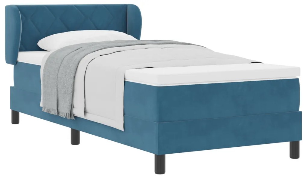 Boxspring Ágy Matraccal Sötétkék 90x200 cm Bársony