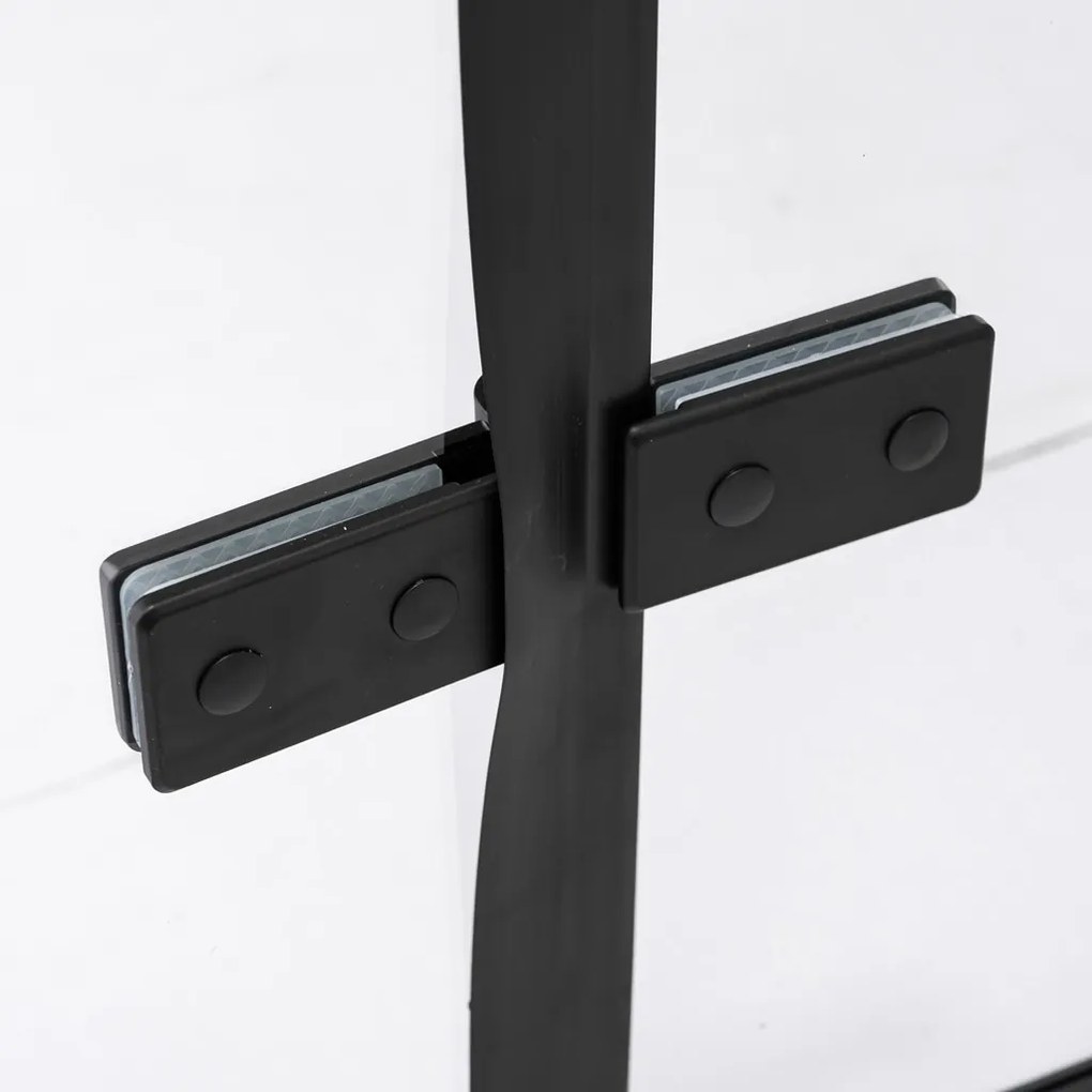 Stuxi Verona Fix Black 180 cm (110+70) széles csukló zuhanyajtó fix fallal, 6 mm vízlepergető üveggel, matt fekete profillal, 195 cm magas