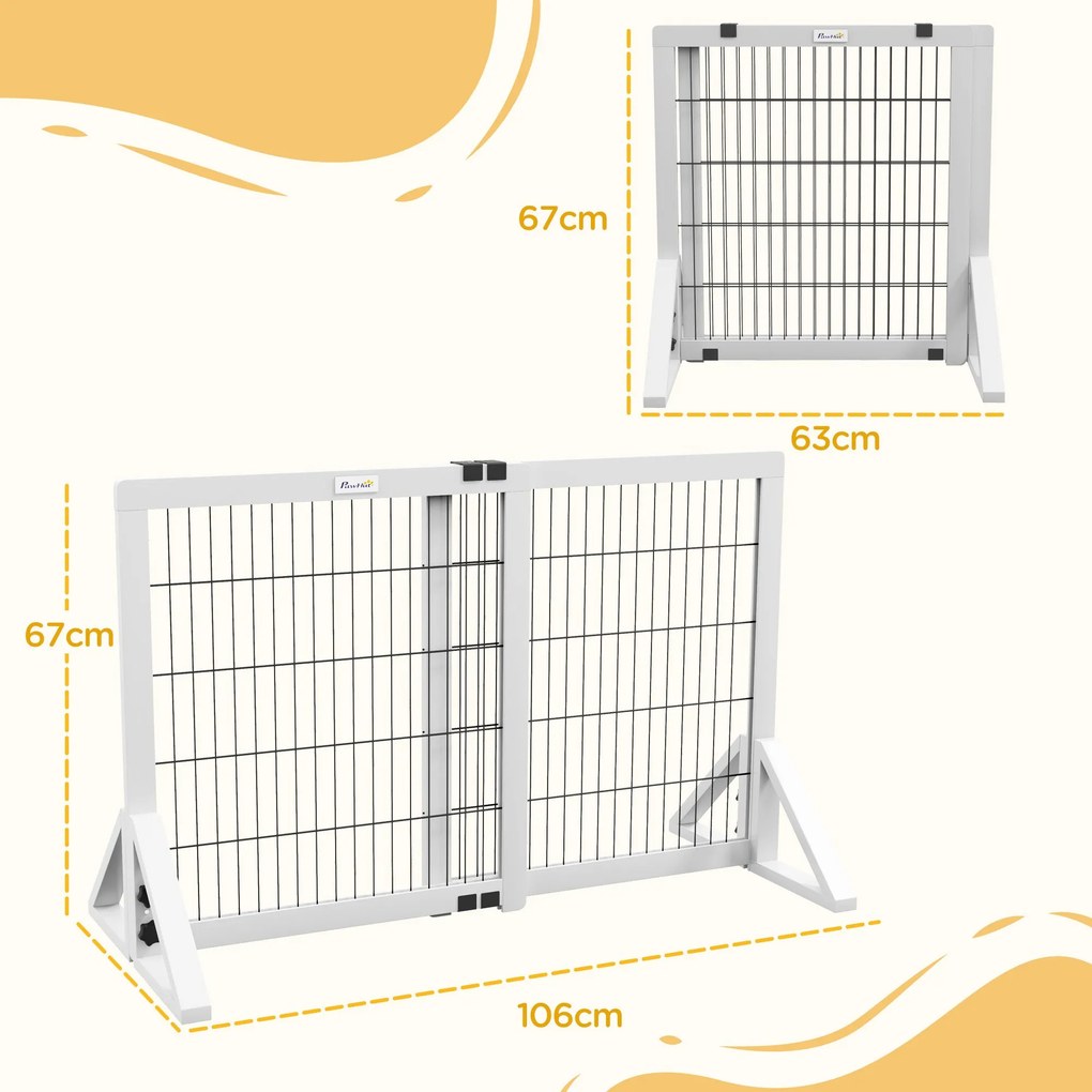 PawHut Kutya Biztonsági Elválasztó, 2-panelos állítható szélességű védőkorlát 63-106L x 44W x 67H cm, lépcsőkhöz, ajtókhoz, folyosókhoz, fenyőfából és