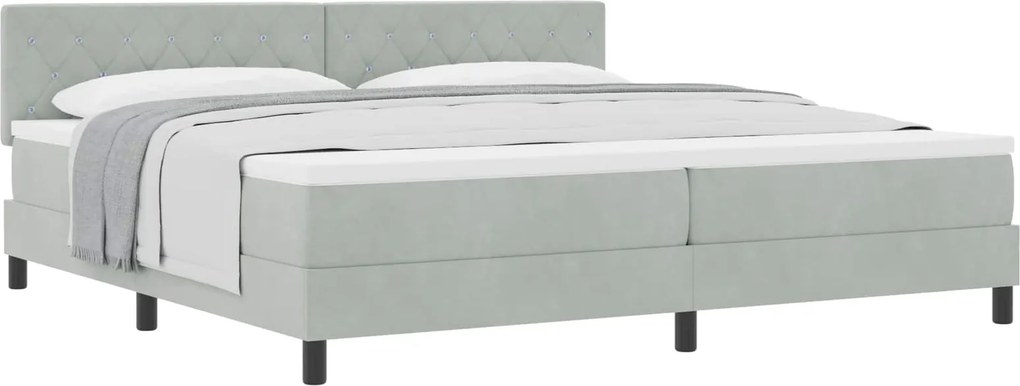 vidaXL Boxrugós ágy matracmal Világosszürke 200 x 200 cm Bársony