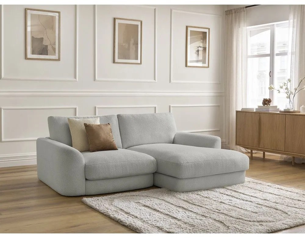 Világosszürke buklé sarokkanapé (jobb oldali-heverő résszel) Leonore – Bobochic Paris