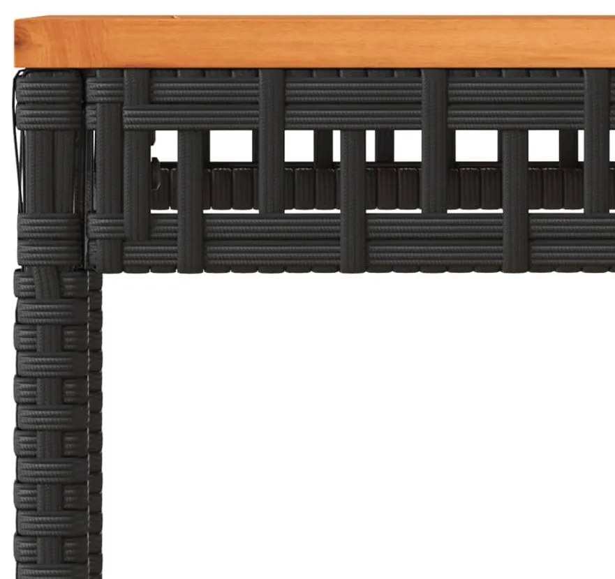 fekete polyrattan és akácfa kerti asztal 38 x 38 x 42 cm
