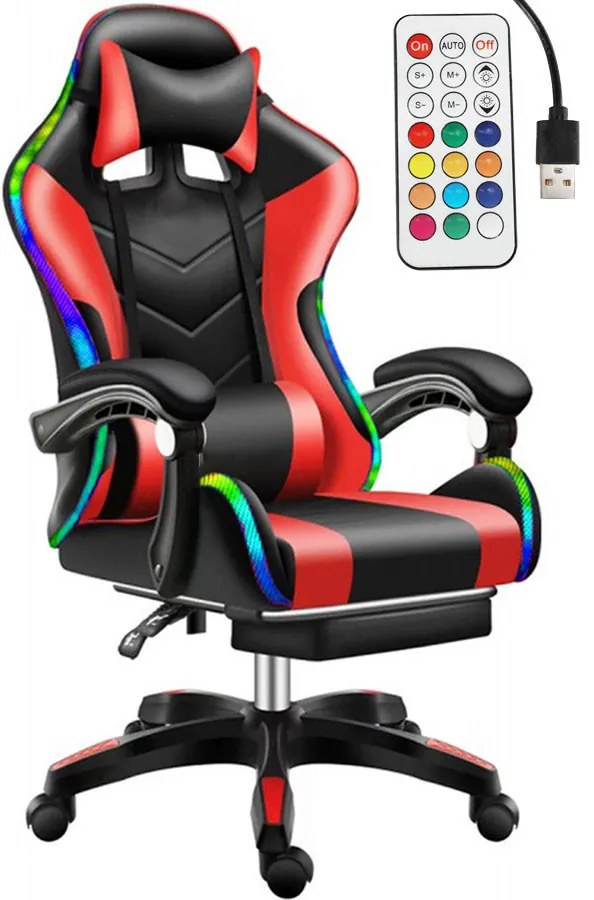 Likeregal 920 LED-es gamer szék lábtartóval piros TT-1115