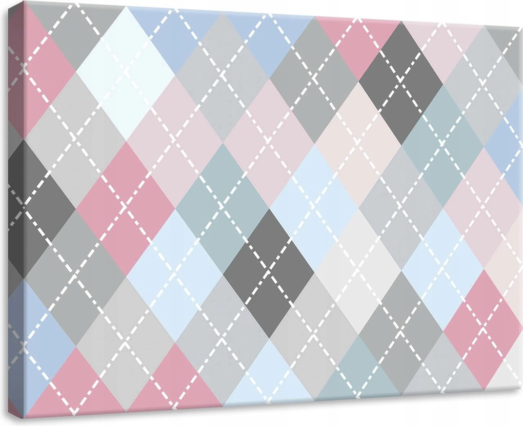 Vászonkép 70x50 Argyle rombusz mintás geometrikus rózsaszín szürke fehér ritmus