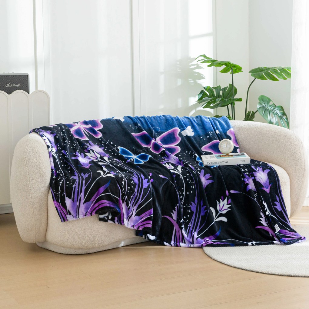 Mikroplüss takaró VIOLET BUTTERFLY sötétkék Méret: 160 x 200 cm