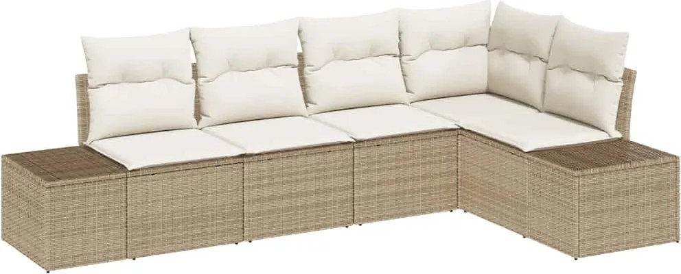 vidaXL Kerti Kanapé Szett tárolóval 5 pcs Beige és krém polirattan