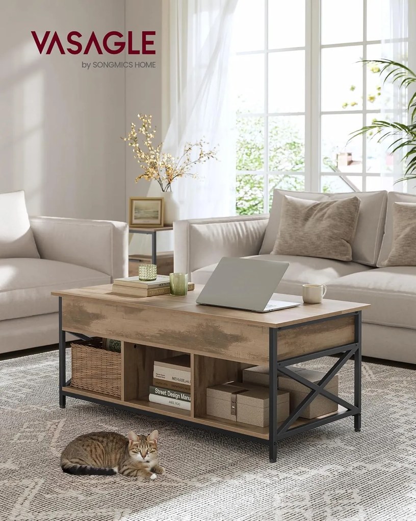 Magasságban állítható dohányzóasztal, 50 × 100 cm, karamellbarna–tintafekete színben