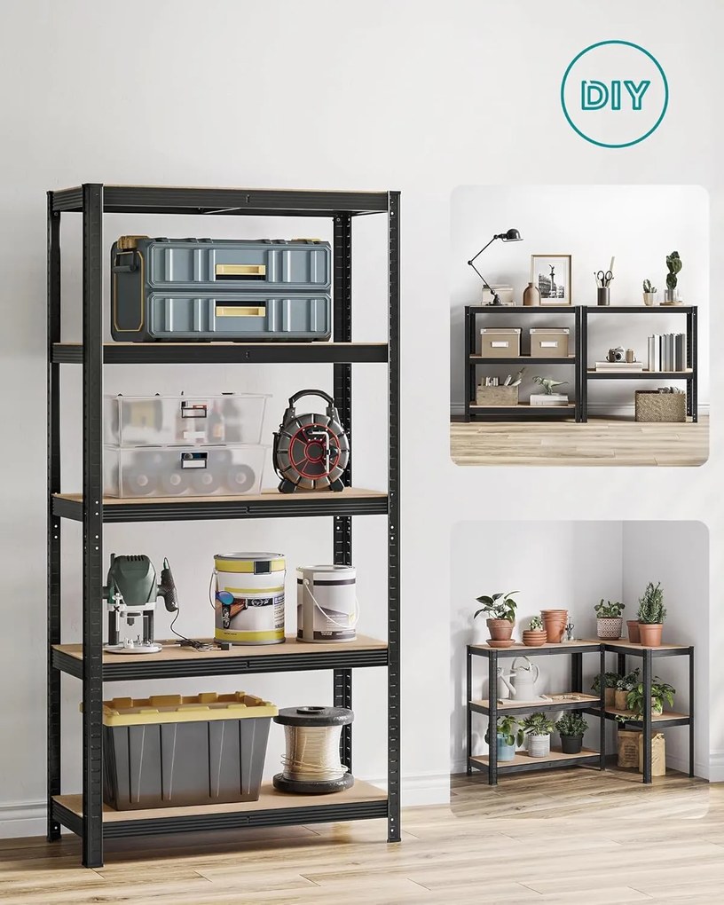 acél polcrendszer 2 db-os, 180x90x40 cm, fekete