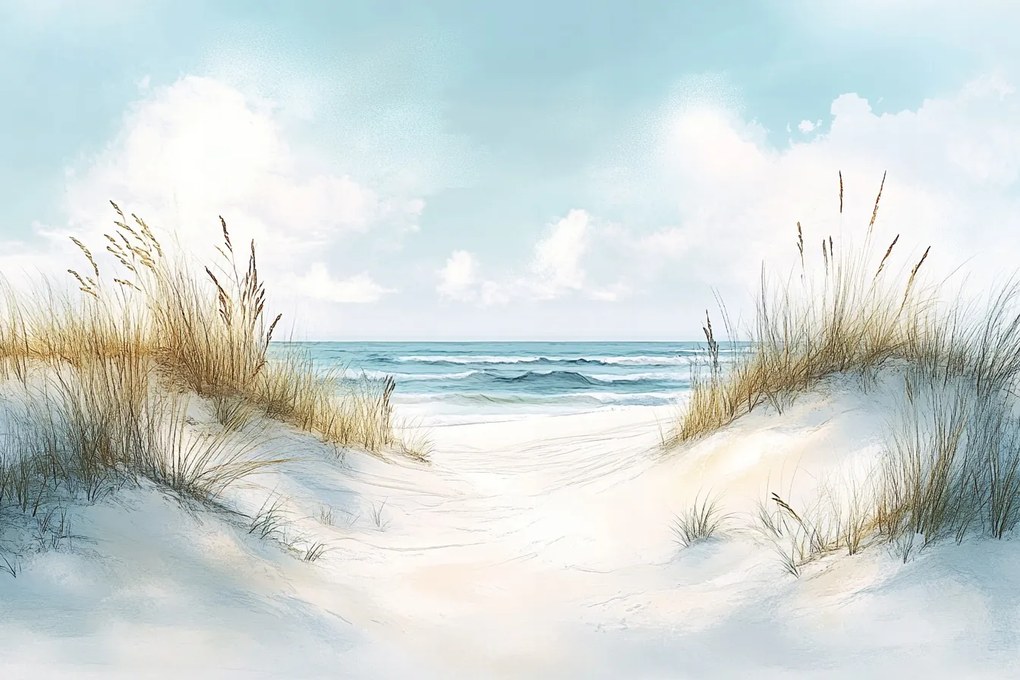 Fotótapéta Flizelina Tájkép Tengerpart Homok Dűnék Tenger Hullámok 416x254 ragasztó