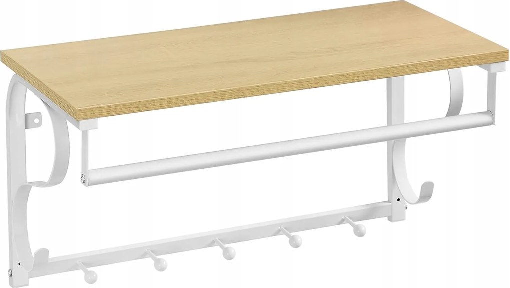 Akasztós Fogas Polccal 5 Akasztóval Ruhaakasztós Polc Stílusos Fehér