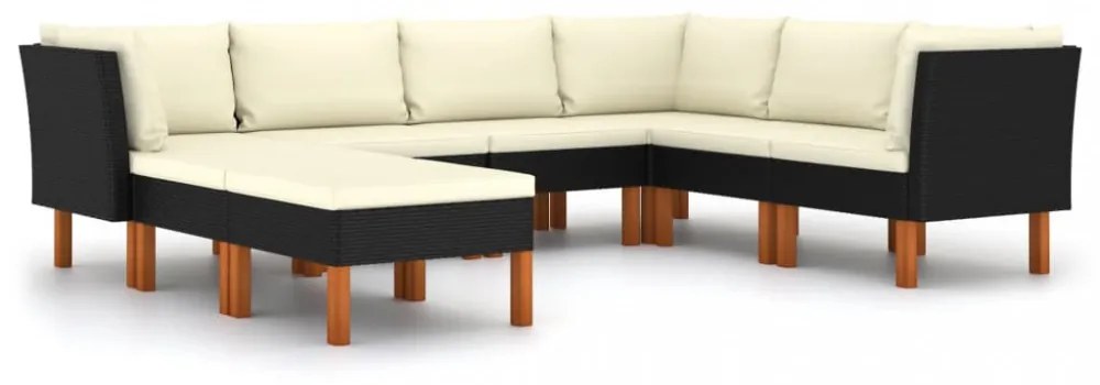 8 részes fekete polyrattan kerti ülőgarnitúra párnákkal