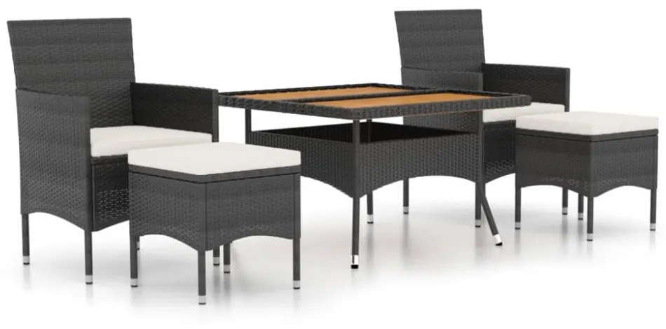 vidaXL 5 részes fekete polyrattan/tömör akácfa kerti étkezőgarnitúra