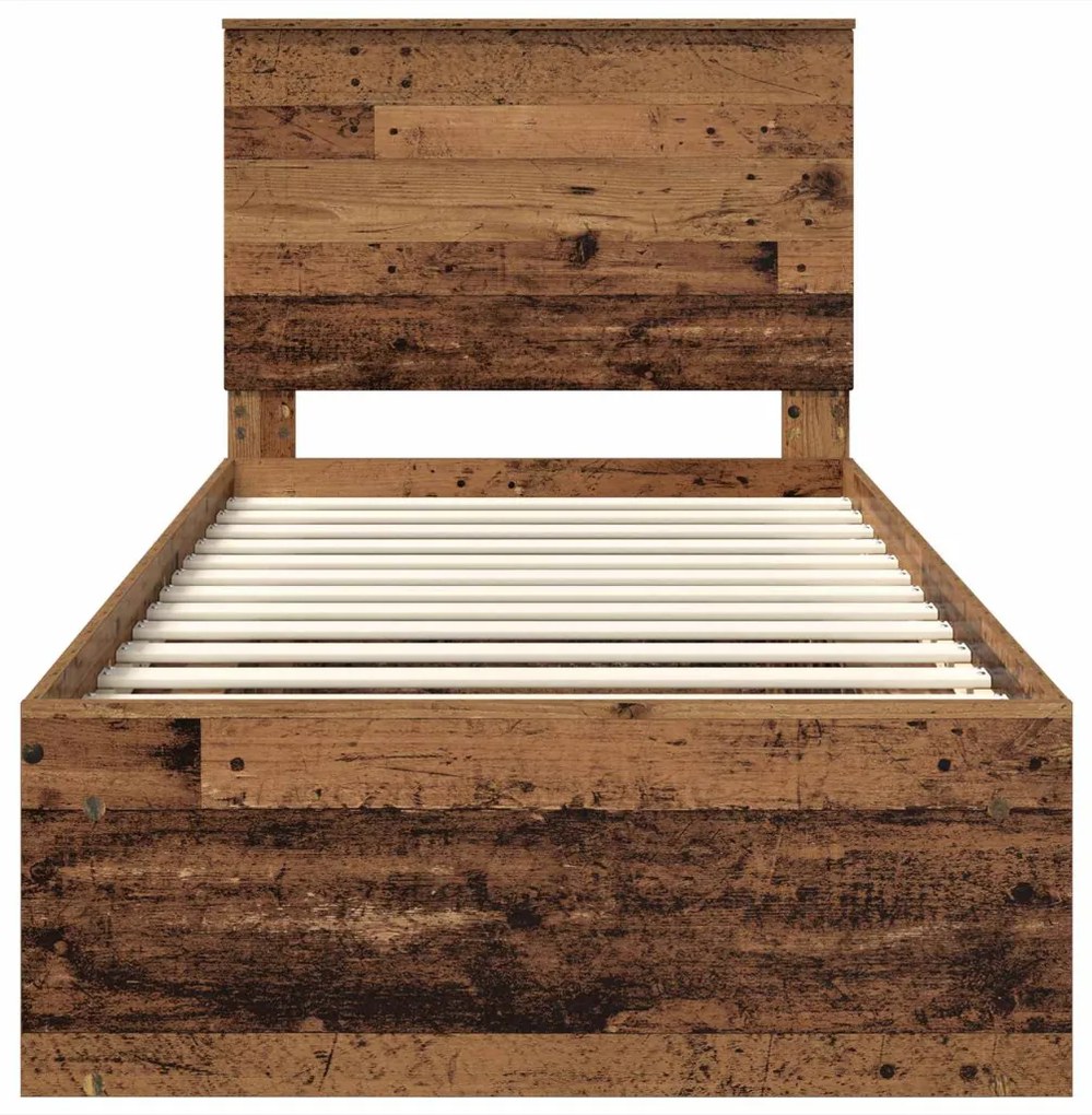 vidaXL Ágykeret fejtámlával Öreg fa 100 x 200 cm Tömör fenyőfa