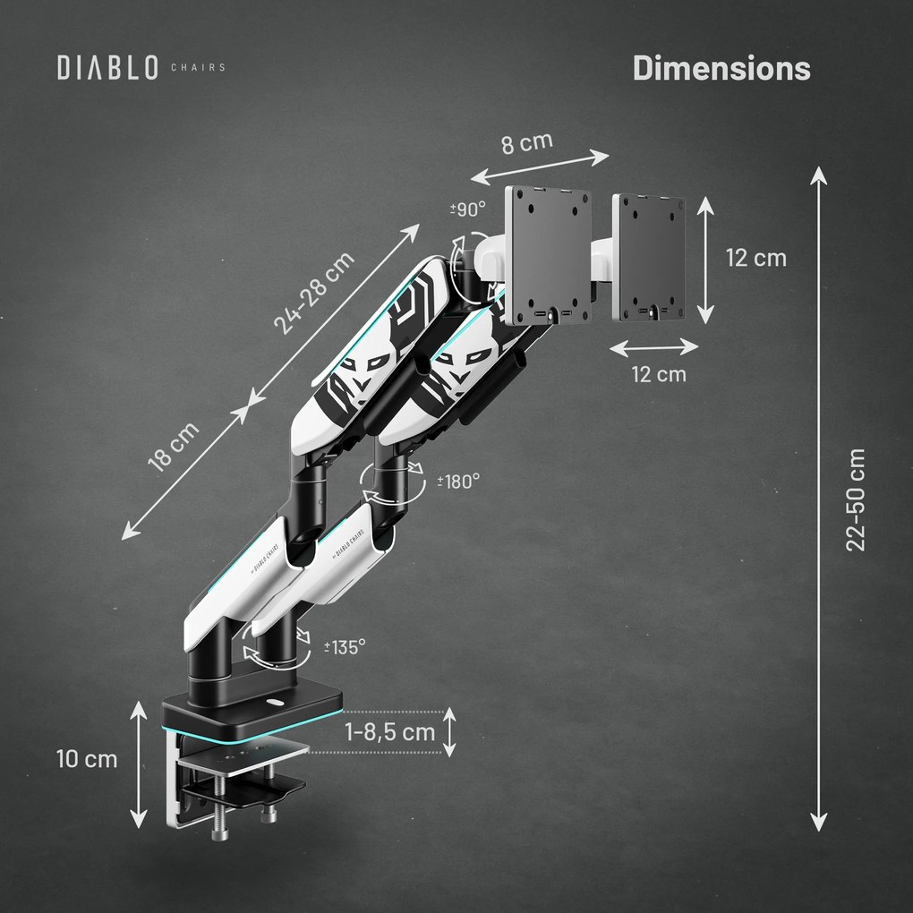 Dupla monitortartó 35" RGB fehér-fekete: Diablo X-Arm Dual