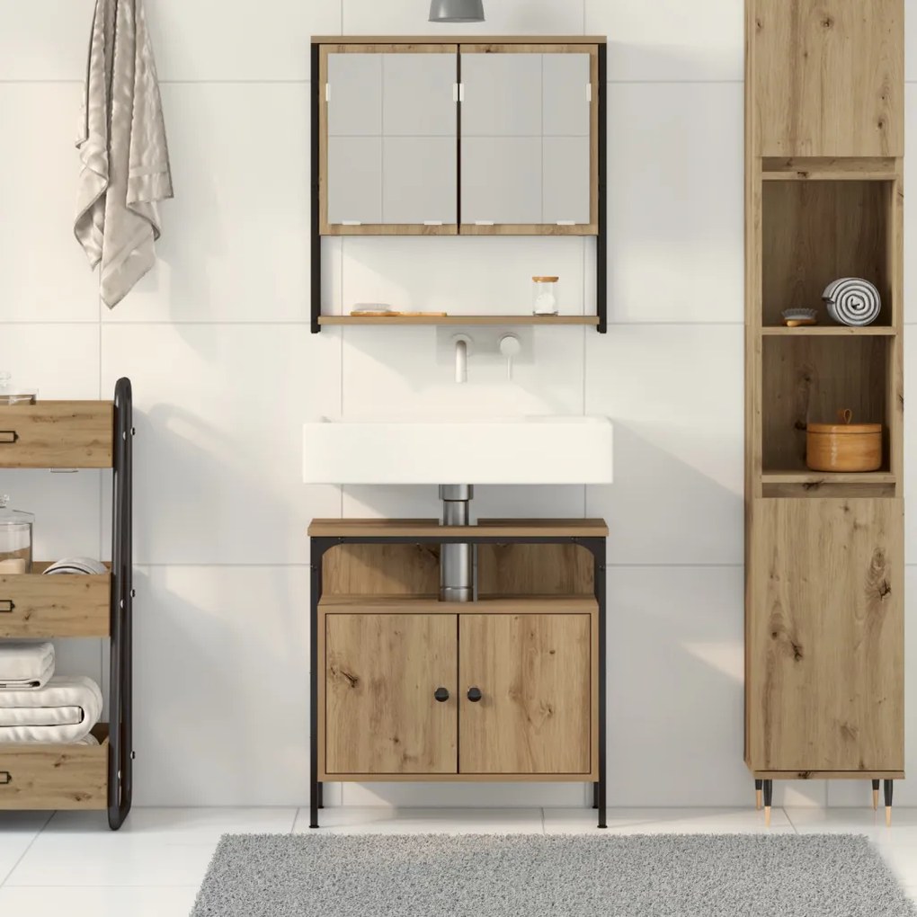 2 Darabos Fürdőszobai Bútor Szett Mesteri Tölgy Engineered Wood