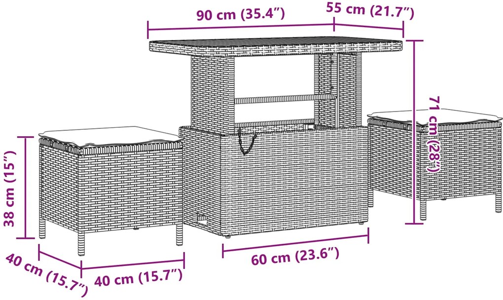 vidaXL Kerti Kanapé Szett párnával 11 pcs Fekete polirattan