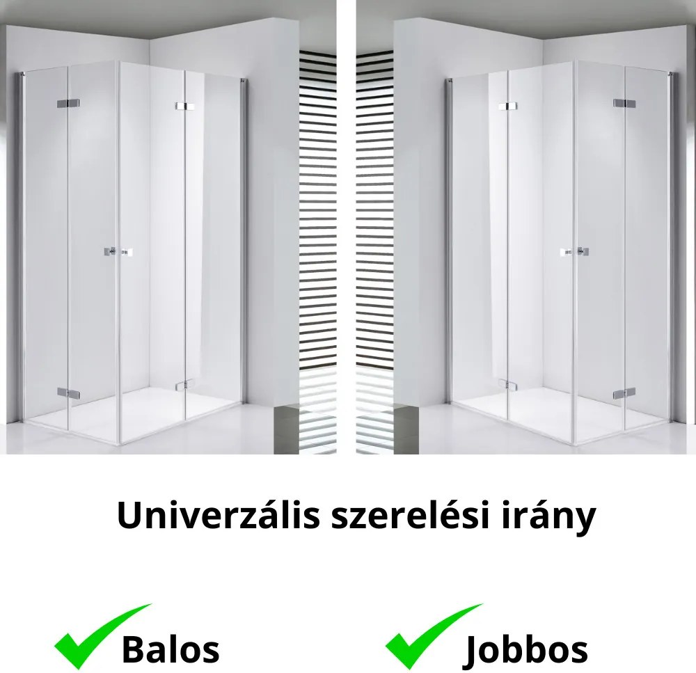 Stuxi Verona Duo 90x120 aszimmetrikus két csuklóajtós zuhanykabin 6 mm vízlepergető üveggel, króm